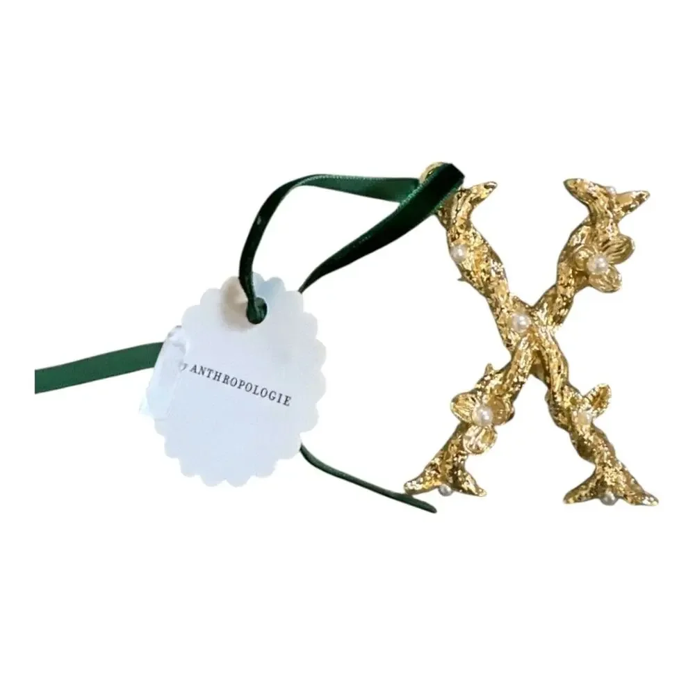 Anthropologie Aurelia Gold Monogram Letter X Initial Christmas Holiday Ornament